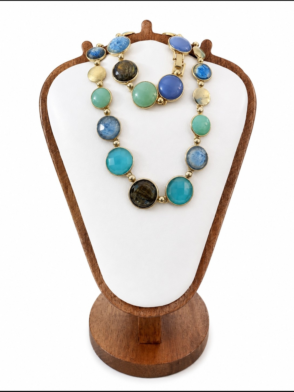 Gold-Tone Blue & Green Multi-Stone Statement Necklace Bracelet And Earrings Set